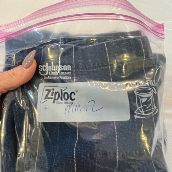 J Crew wide pin stripe paper bag baggy jean denim gathered waist zipper closure - Picture 12 of 12